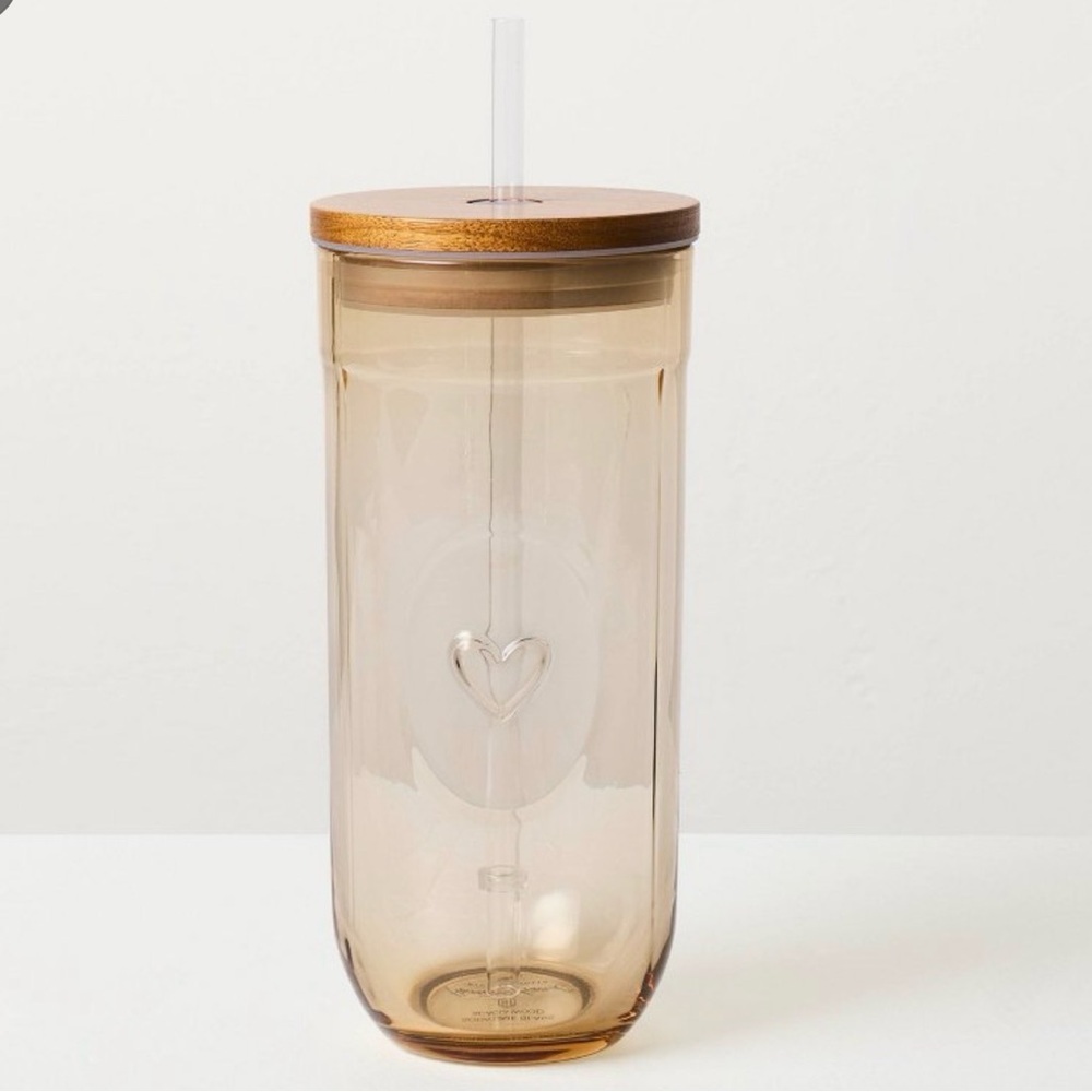 Fluted Rounded Glass Tumbler with Wooden Lid Hearth & Hand with Magnolia